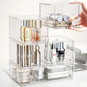 Luxury Multi-Functional Desktop Makeup Organizer Box Transparent Rack for Lipstick & Skincare Products Modern Design