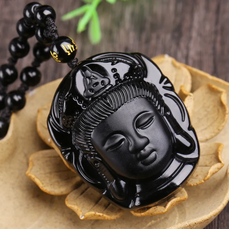 Hot Selling Natural Black Obsidian Carved Jade Buddha Head