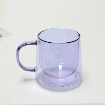Creative Eco Friendly 200ml Colored Glass Mug heated office Double Walled Glass Coffee Mug for Gift