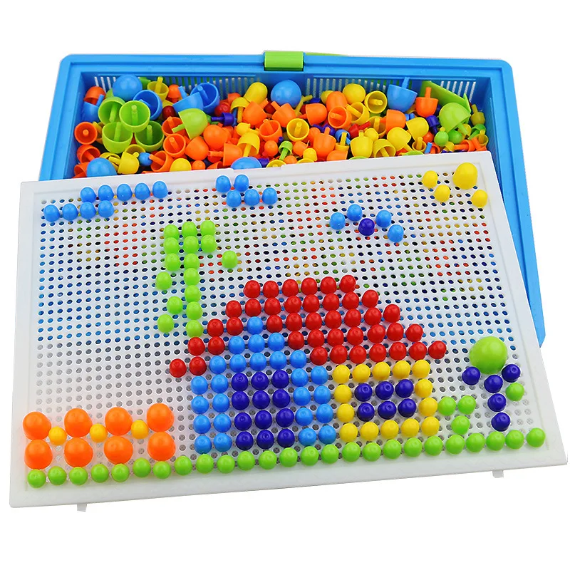296Pcs Kids Peg Board Jigsaw Puzzle Mushroom Nails DIY Educational Toys  Gift New