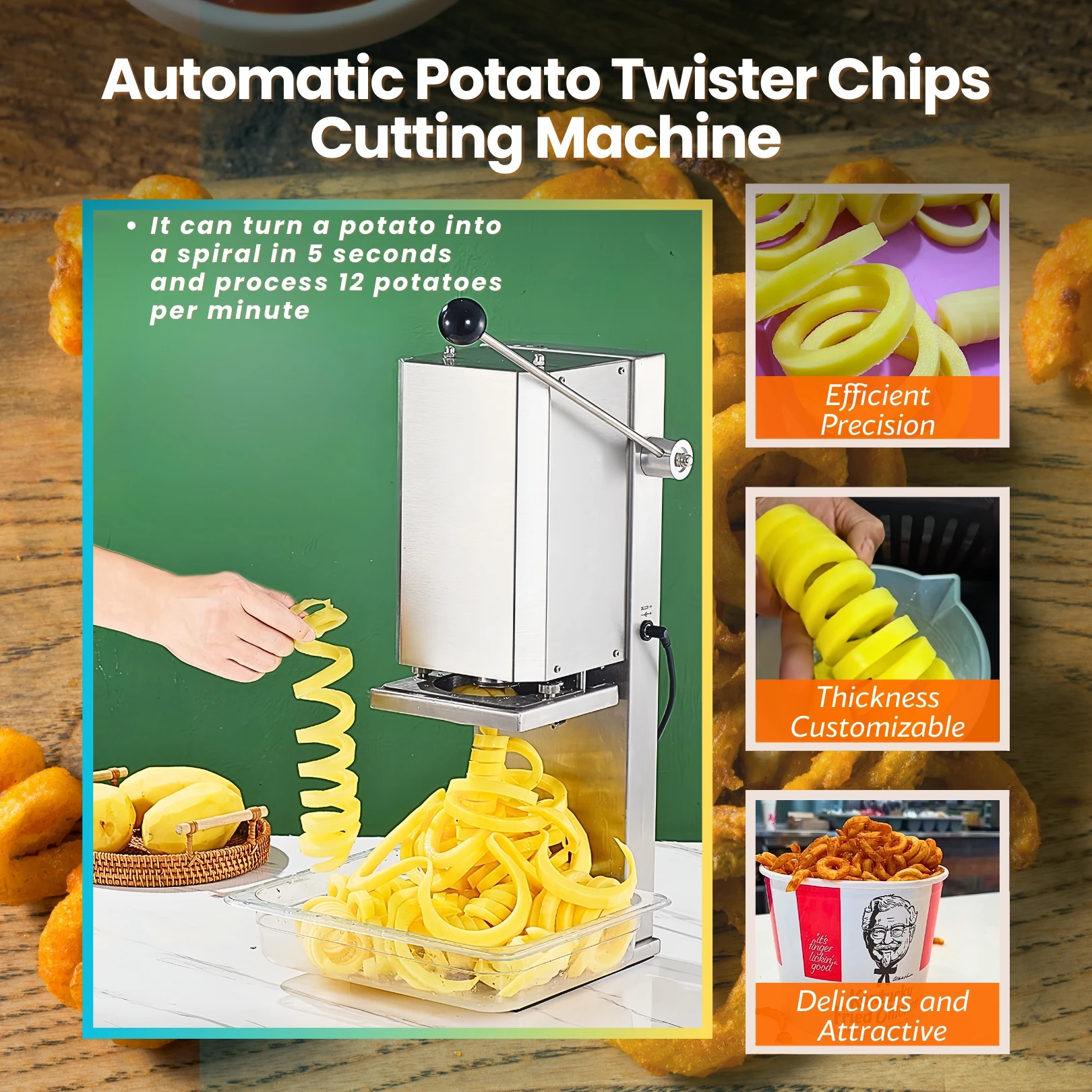 Electric Curly Fry Cutter Machine - Stainless Steel Potato