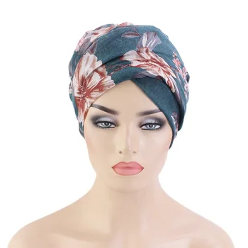 Fashion Women Knotted Print Turban Muslim Turban India Hat Ladies Chemo Cap Bandanas Hair Accessories Ladies Turban Hat