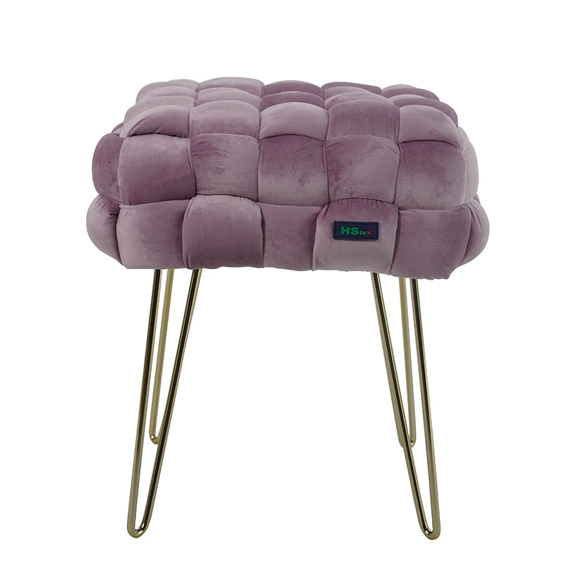 Modern Footstool Ottoman Stool With Gold Legs Footrest Pouf for Bedroom Living Room