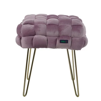 Modern Footstool Ottoman Stool With Gold Legs Footrest Pouf for Bedroom Living Room