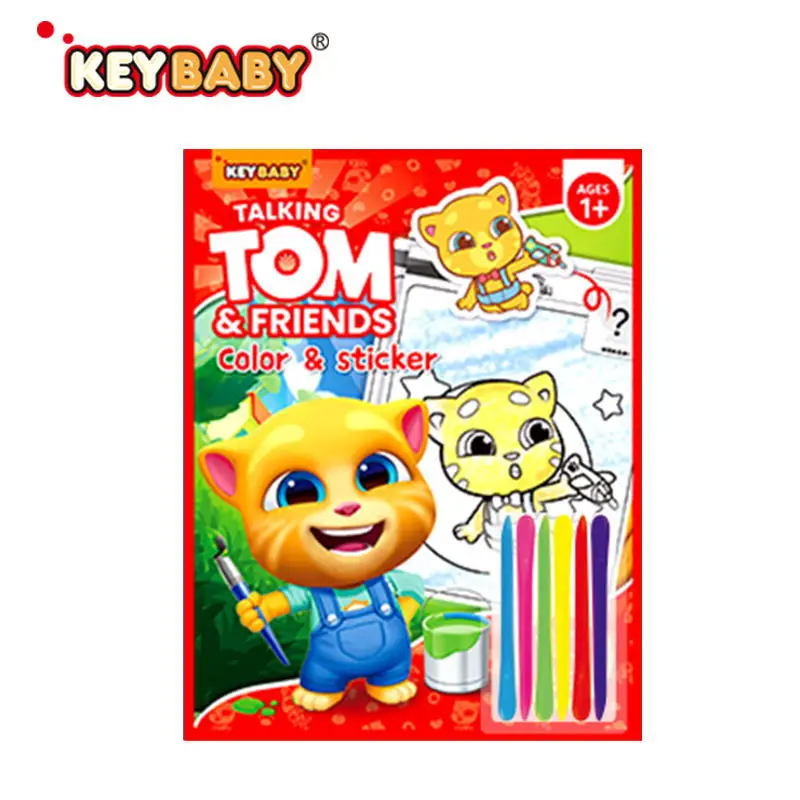 product keybaby new design tom cat drawing book printing color book mini with sticker crayons set for kids children914-23