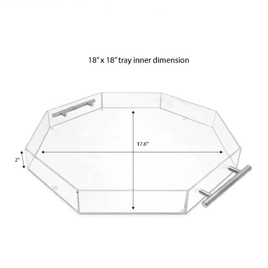 Modern Octagon Acrylic Serving Tray with Silver Handles Eco-Friendly Paper Material Engraved Logo for Home Food Serving