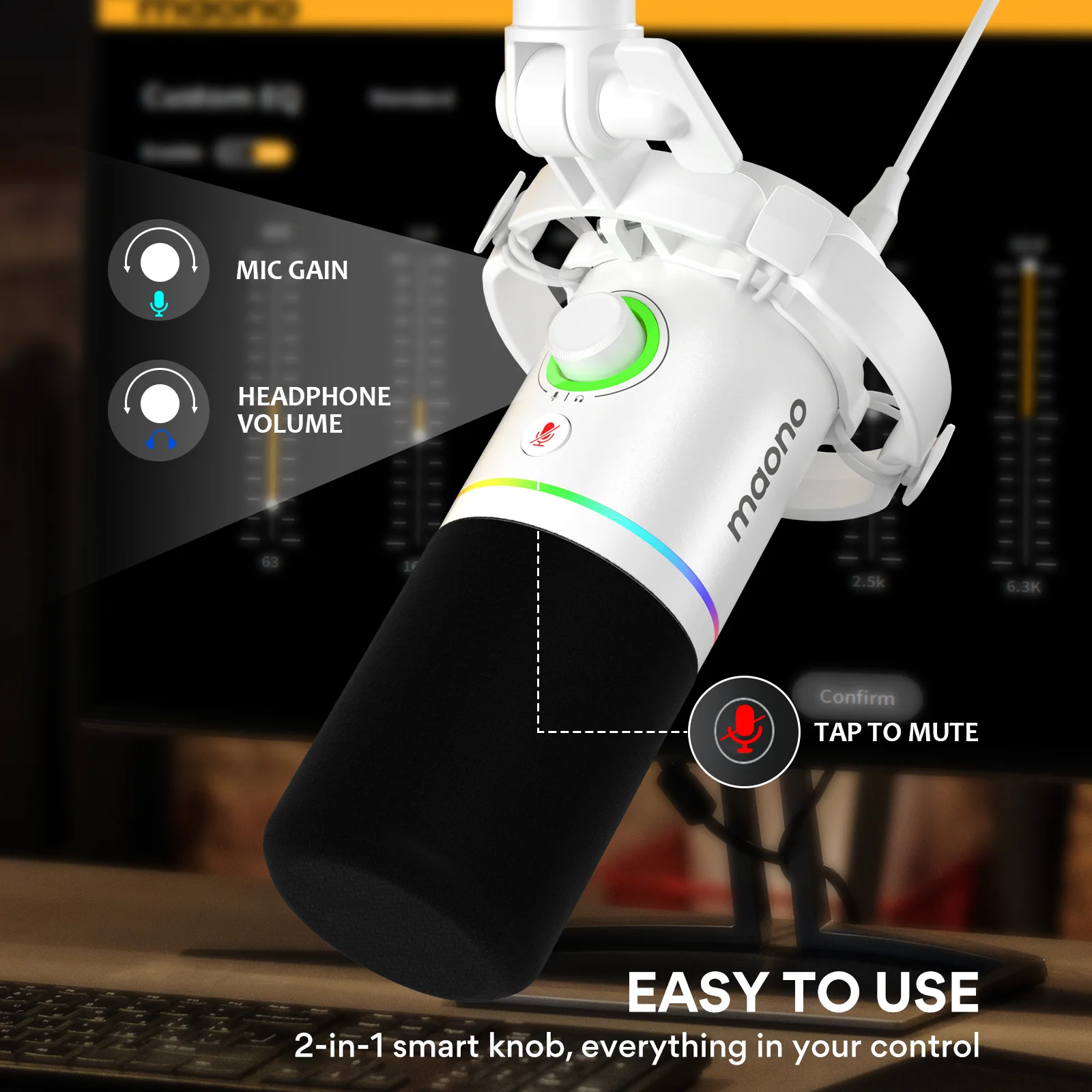 MAONO PD200XS XLR/USBダイナミックマイク、アームスタンド付きRGB