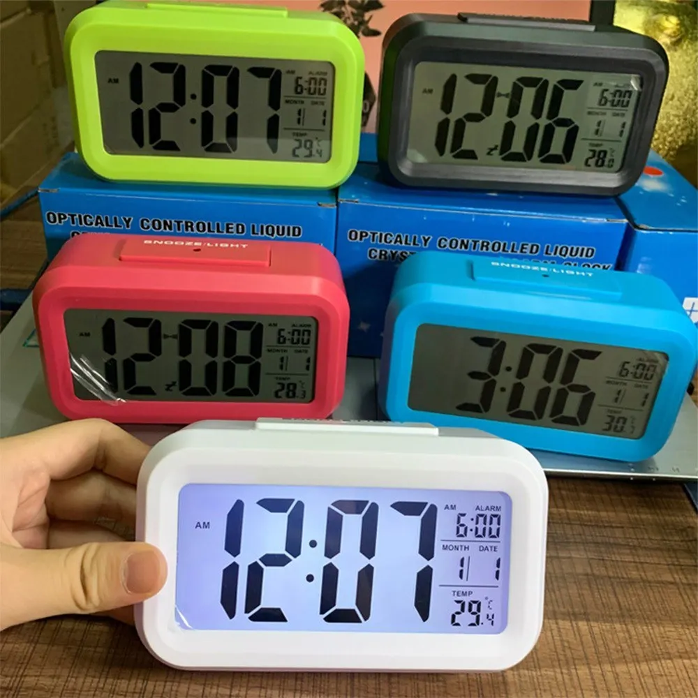 Battery Operated Digital Alarm Clocks Backlight Snooze Date Temperature Display 
