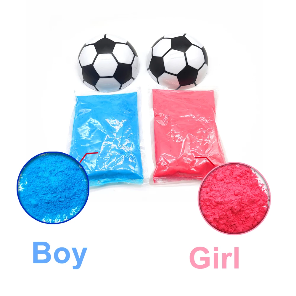 Pallone da calcio con polvere blu e coriandoli per baby shower