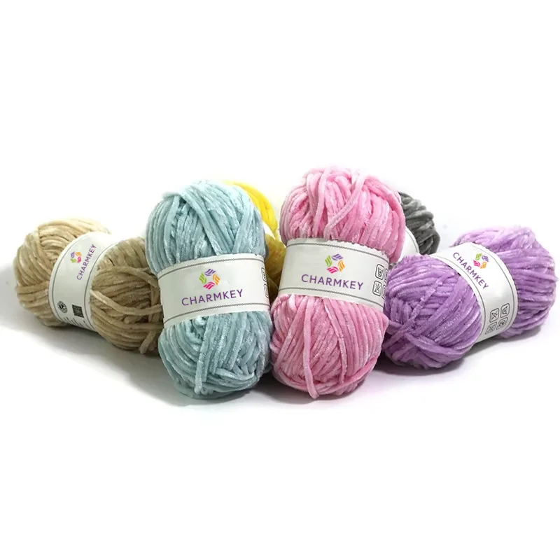 Wholesale Multicolor Soft Hand Knitted Thread 100% Polyester Chenille Velvet Yarn for Crochet Dolls