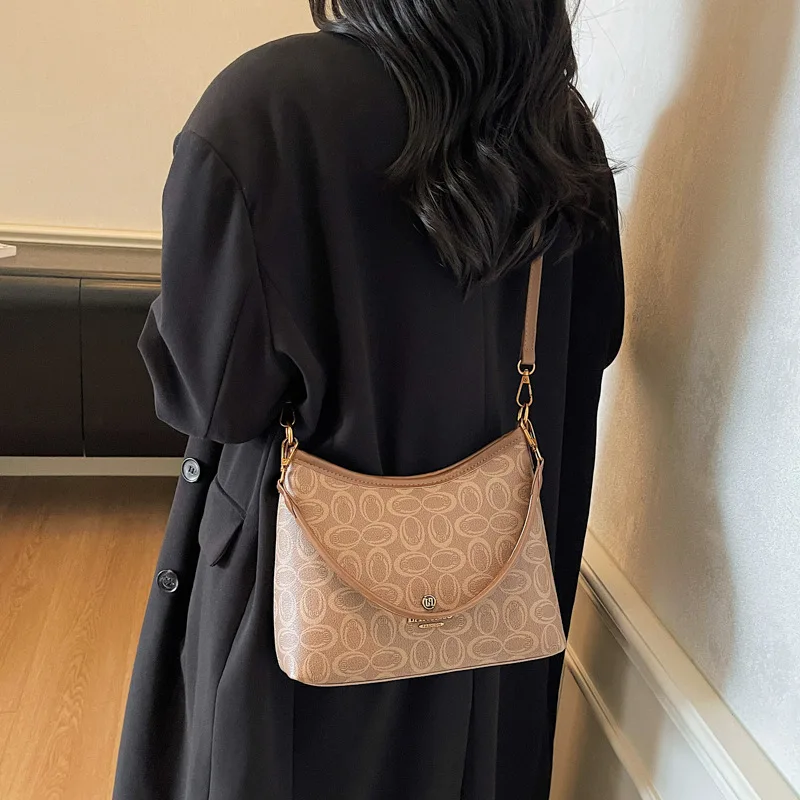 New European-American Vintage Women’s Underarm Shoulder Crossbody Tote Bag Two Straps Zipper PU Lining High-grade Texture
