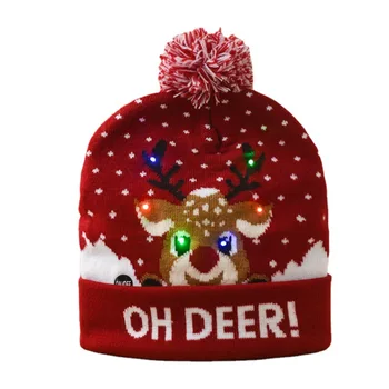 LED Cap Festive Factory wholesale Cheap Christmas Custom Light Hat for Children Winter Beanie New Year Handmade Warm Kids hat