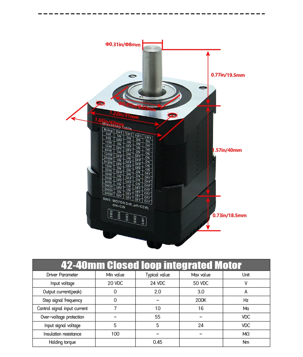 Nema17 Closed Loop Stepper Motor - 42-40mm, 0.45nm Torque