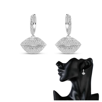 Jasen Jewelry Custom Made Women CZ stones Silver sterling 925 Dangle Drop Mouth Lip Earring