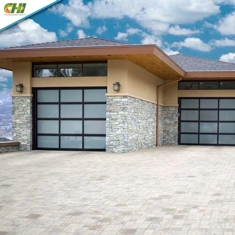 Modern 16x9 Double Insulated Frosted Impact Rated Glass Metal Garage Door Aluminum Alloy with Finished Surface
