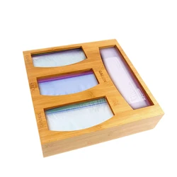 Бамбуковый Органайзер с застежкой-молнией для хранения сумок с крышкой, шкафом, выдвижными ящиками, совместим с галлонами, квартами, сэндвичами и закусками