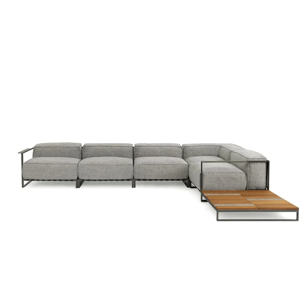 
Роскошная уличная мебель HONGKAI для гостиничного проекта из нержавеющей стали или алюминия, тиковое дерево, диван для патио, дизайн, сделано в фошань 