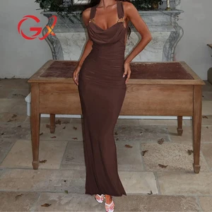 GX18327 Fashion Summer Clothing Vendor Women Street Wear Sleeveless Sexy Long Dresses Square Neck Elegant Maxi Dress