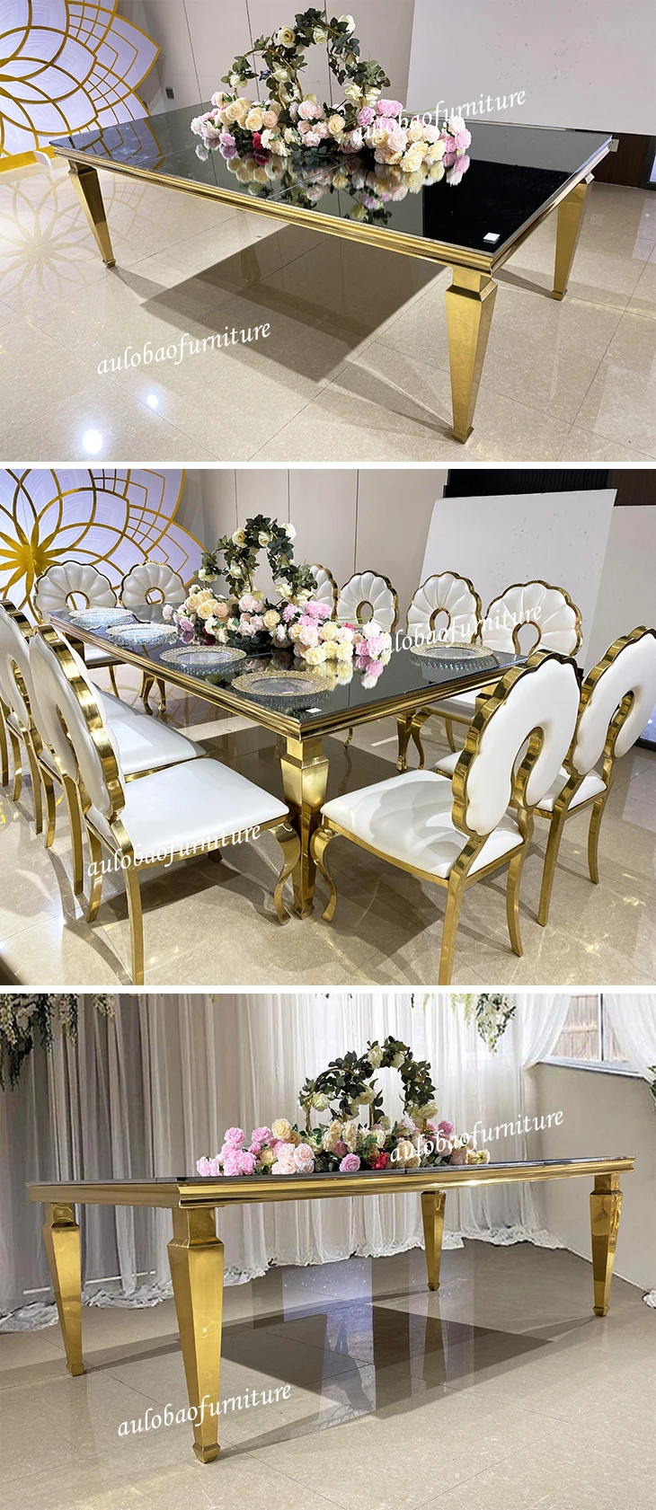 Wedding Banquet Hall Mirror Glass 12 Seater Dining Table Set Modern Buy Mirror Glass Dining