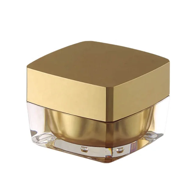 15g gold acrylic square cream jar cosmetic dispenser plastic packaging can be wholesale