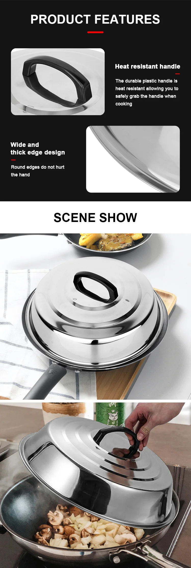 ANJUKE Stainless Steel Food Basting Cover Lid Wok Pot Pan Lids Griddle anjuke-stainless-steel-food-basting-cover-lid-wok-pot-pan-lids-griddle
