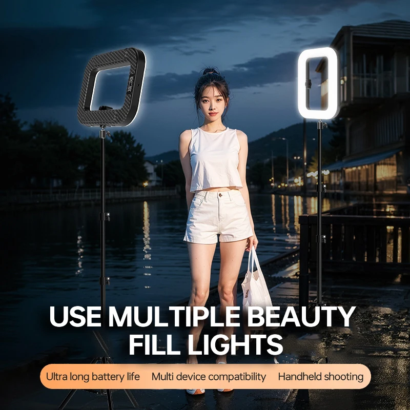 Versatile Handheld LED Ring Light for Outdoor Vlogging with Stabilizer Bracket and Tripod for Smartphone and Camera Use Light