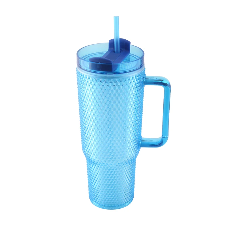 Wholesale 24oz Plastic Double Wall Diamond Tumbler With Handle Coffee Mug With Straw Eco-Friendly