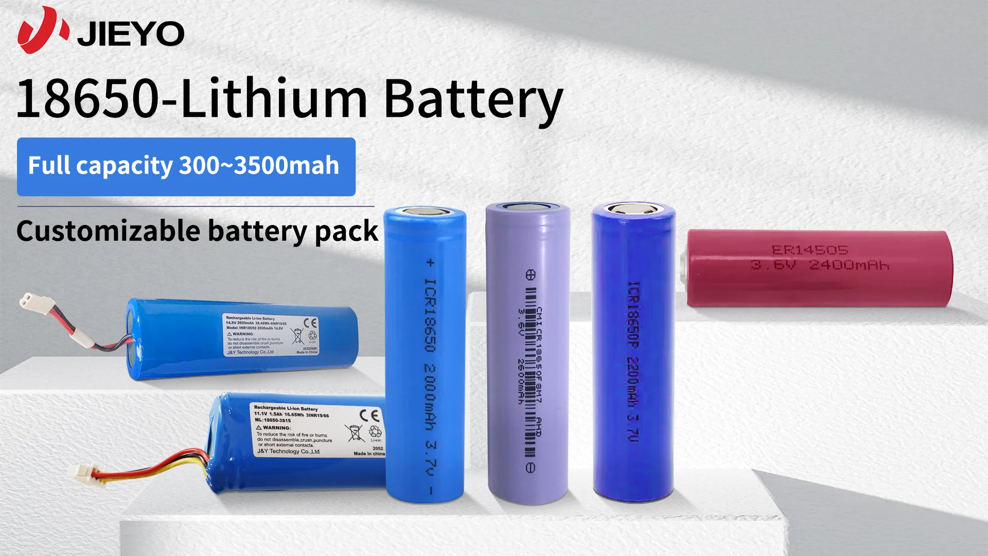 Jieyo 18650 Battery 3 7v 2000mah 2200mah 2400mah 2600mah Li Ion Rechargeable Batteries Cell For