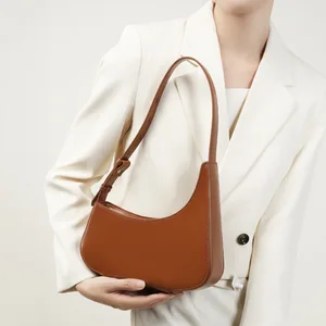 A-237 2026 Women's Genuine Leather Half-Moon Single Shoulder Handbag with Zipper Closure High Quality Bag