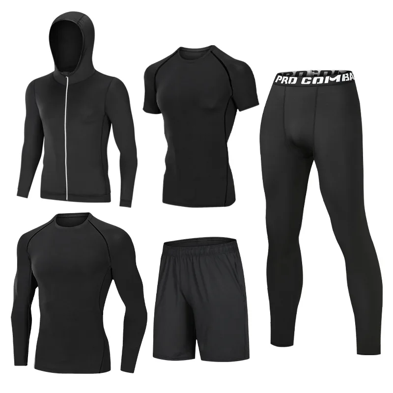 Free Sample Sports Wear 5 Piece Compression Mens Gym Fitness Sets ...