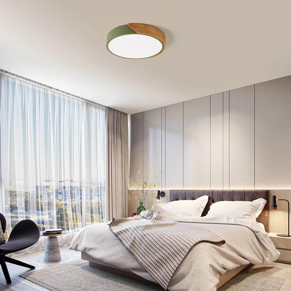 Modern minimalist living room bedroom round wood ceiling lamp LED