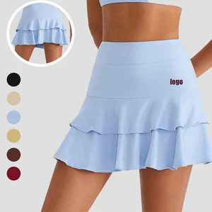False Two Pockets  Double Ruffles Workout Skirt Tennis Skirt Womens Short Skirt Badminton Tennis Skirt