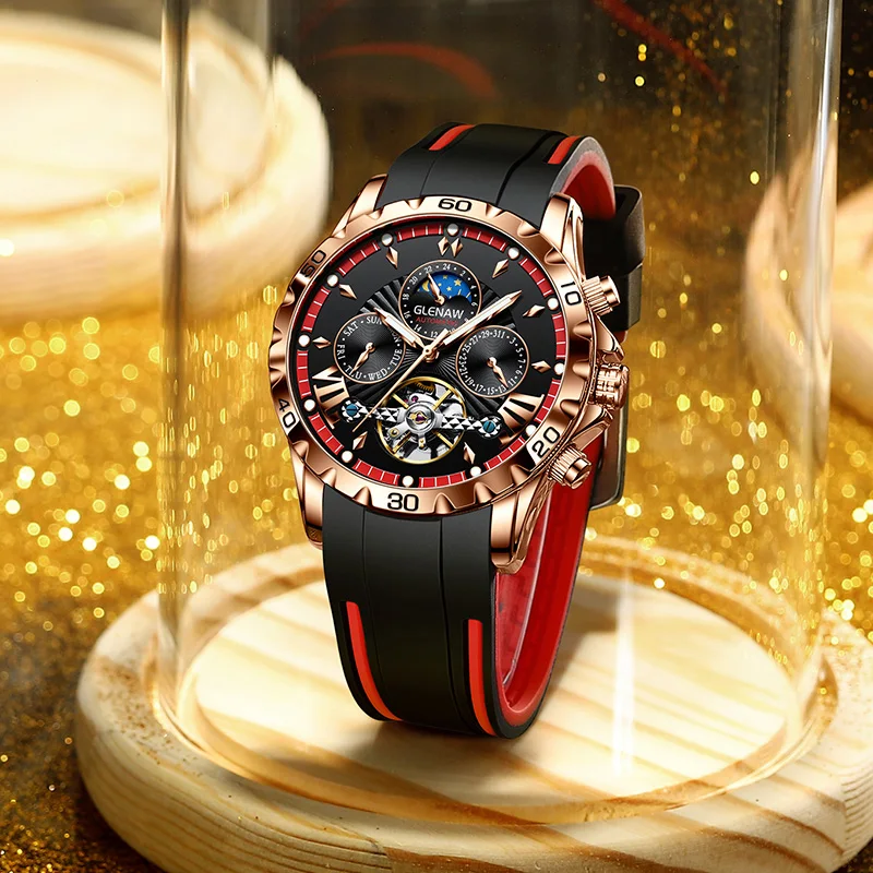 Orologio Automatico Uomo Glenaw Con Tourbillon - Cassa 43mm Acciaio, Impermeabile, Luminoso - 2