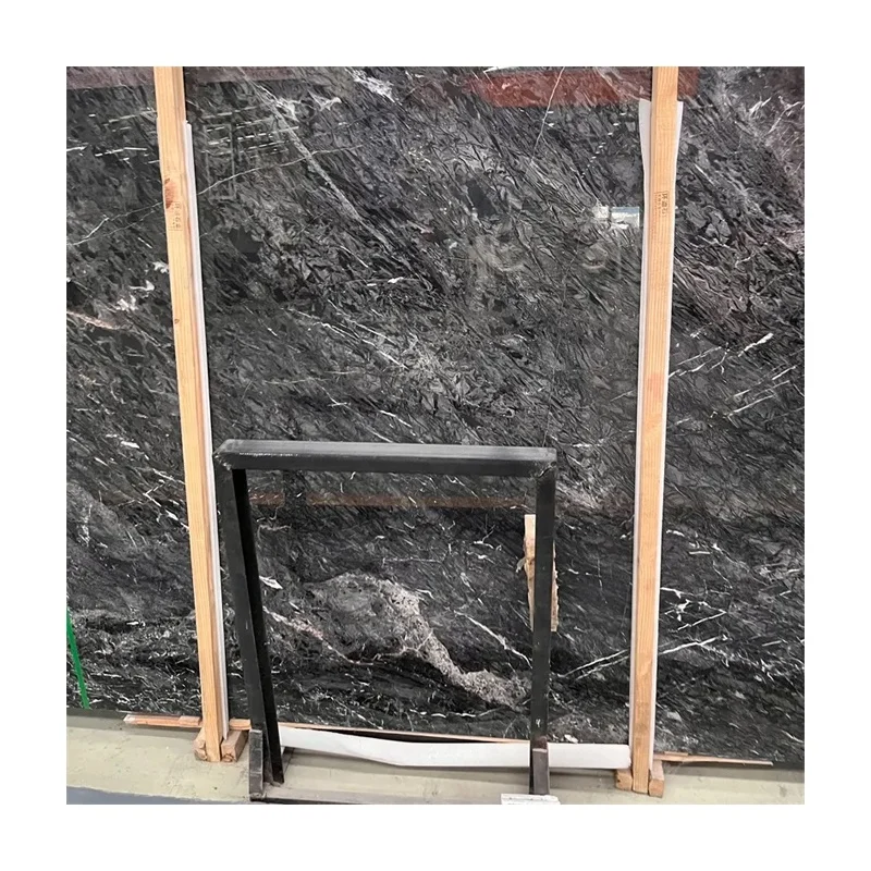 Fabrikdirekt dunkelgraue Marmorplatte für Boden- und Wanddekoration im Wohnbereich, polierter Cosmos-Grau-Marmor für Badewandfliesen-Design