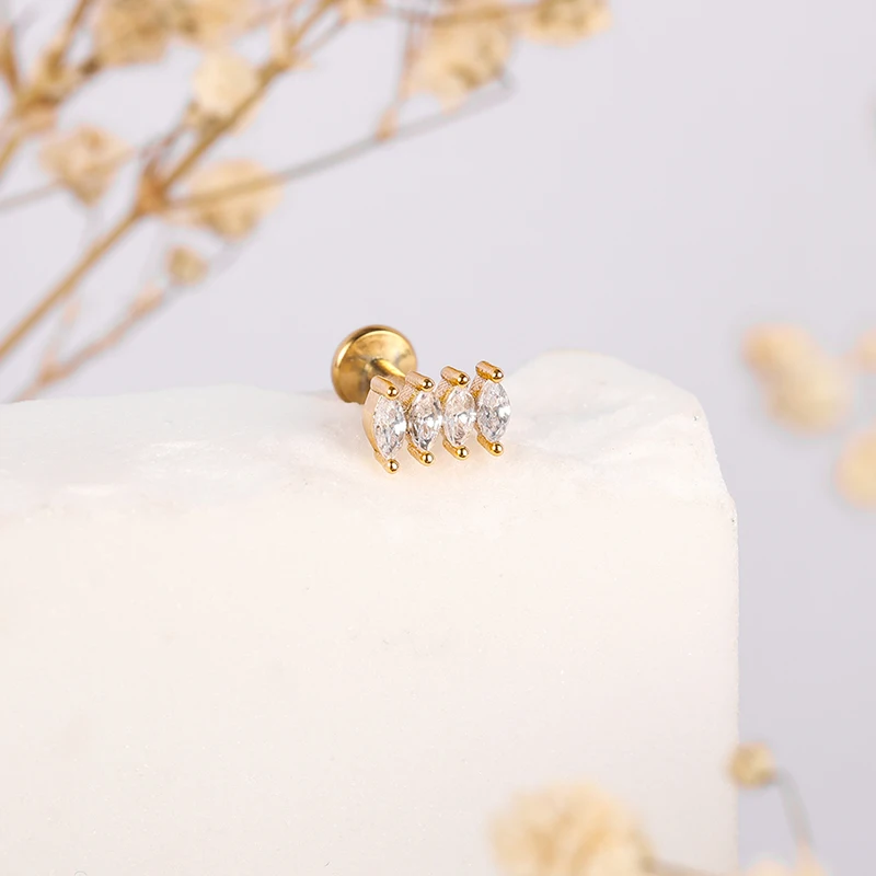 POENNIS 18K Gold Plated Helix Pierced Thread Earring Stud  Women Piercing Jewelry with Chain Link Rook Piercing Earrings
