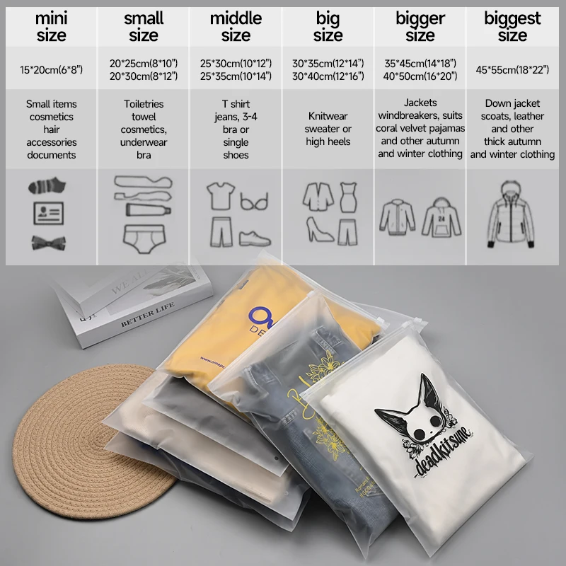 Custom Transparent Pe Slider Zipper Lock Bags Frosted Zipper Plastic Packaging Bags for Clothes for Garment