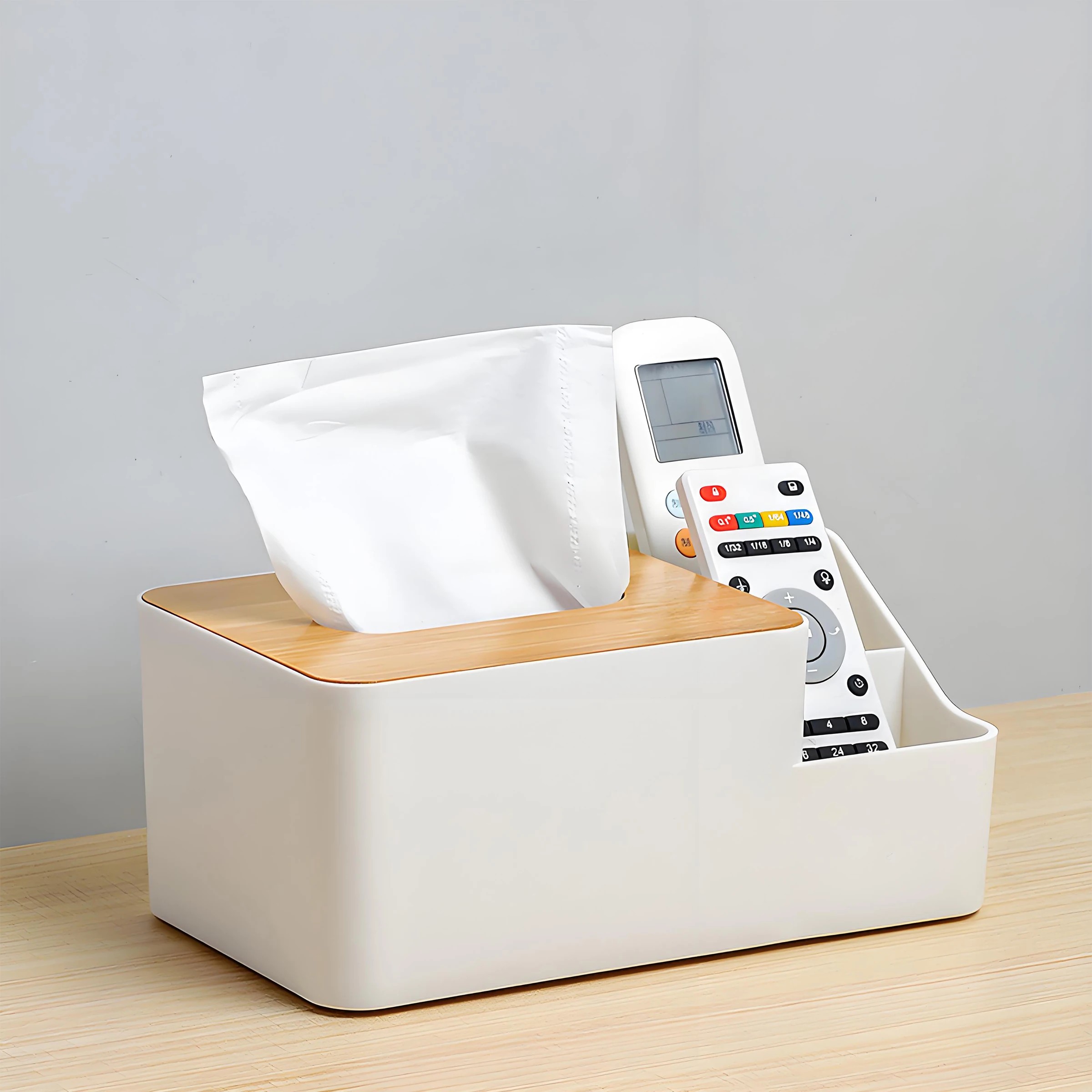 Customized Bamboo Wood Lid Tissue Box Cover Eco-Friendly Plastic Tissue Paper Organiser for Restaurants Modern Design Organiser
