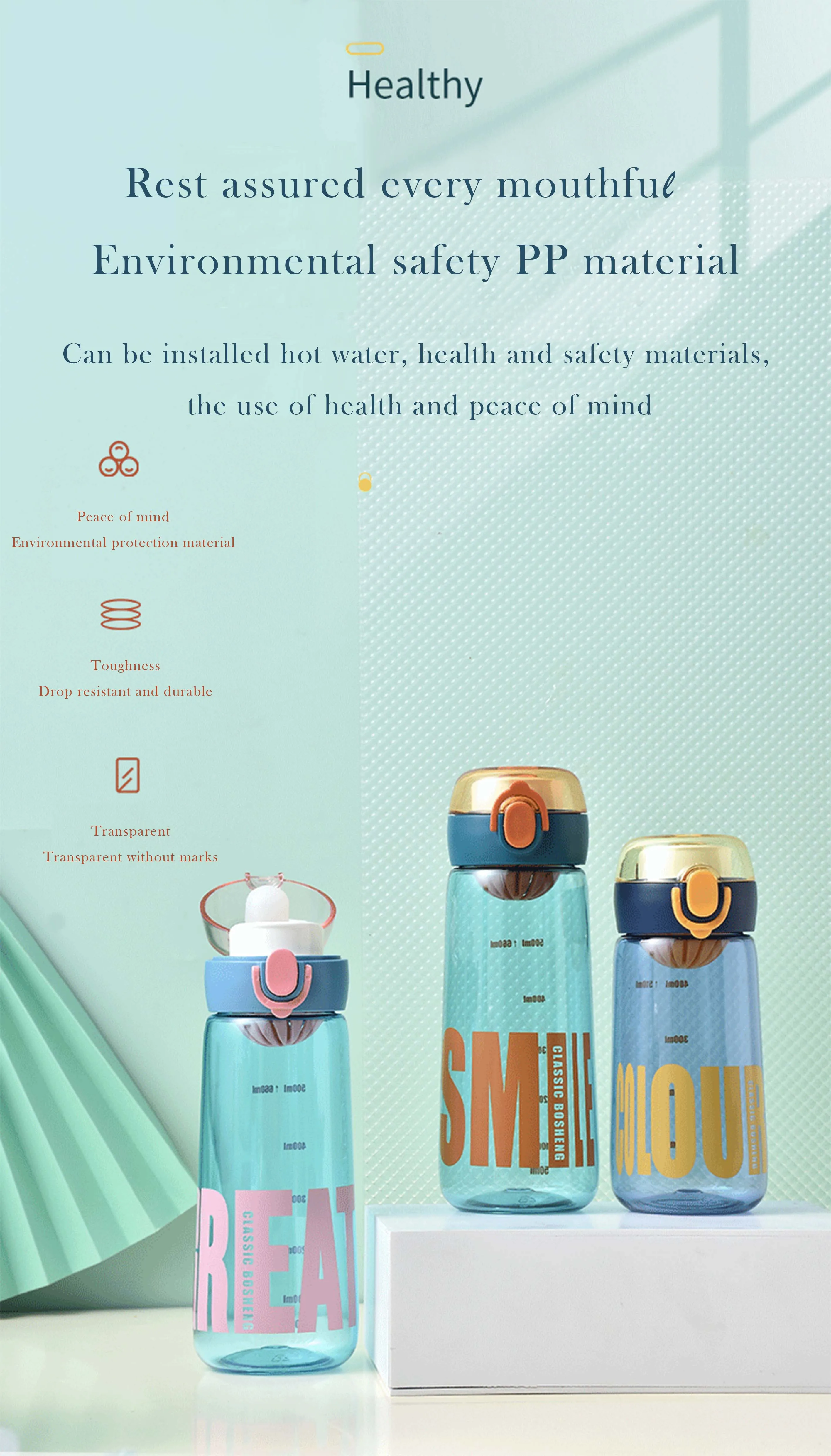 High-Temperature Resistance Portable Plastic Water Bottle Large Capacity Direct Drinking for Students Children Adults Gym Travel