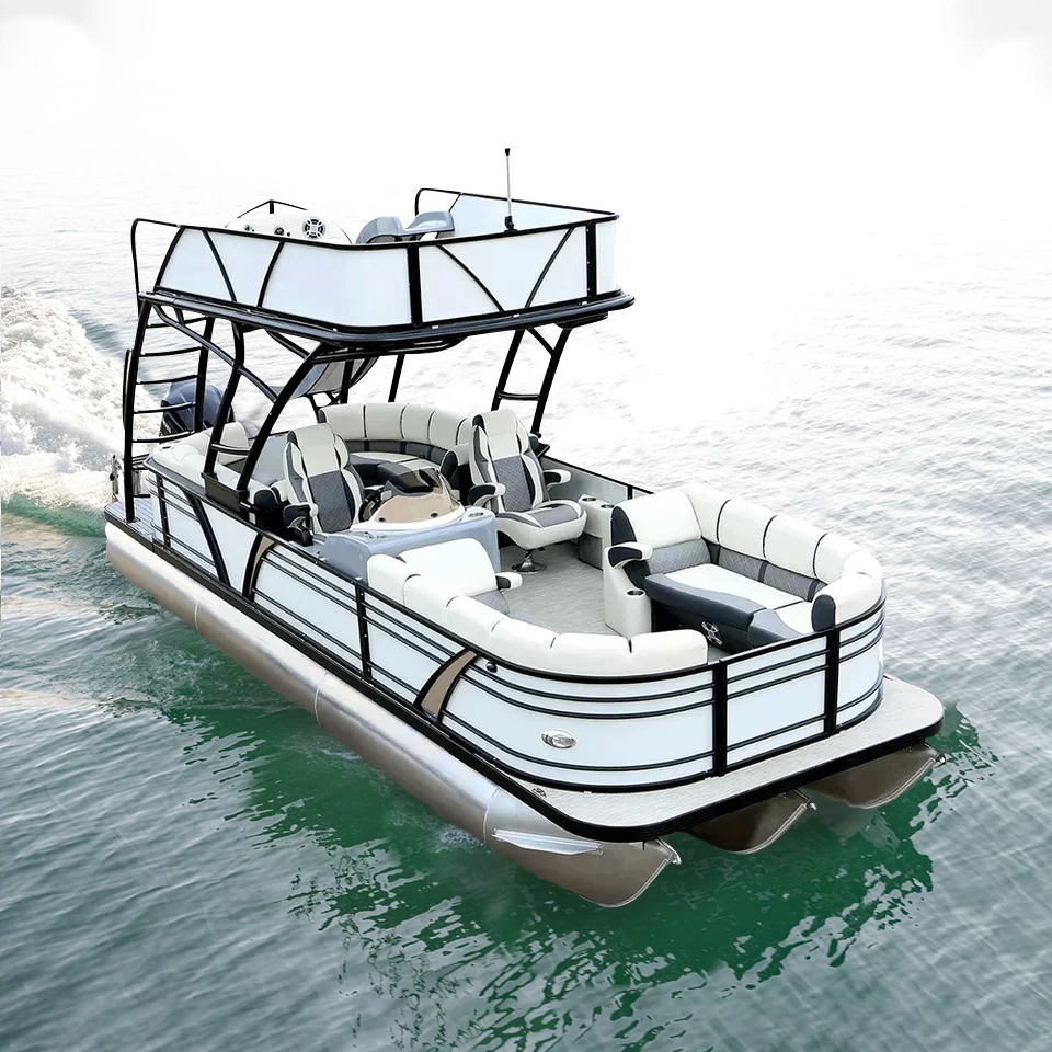 RTS KINLIFE Double Decker Aluminum Pontoon Boat with Slide