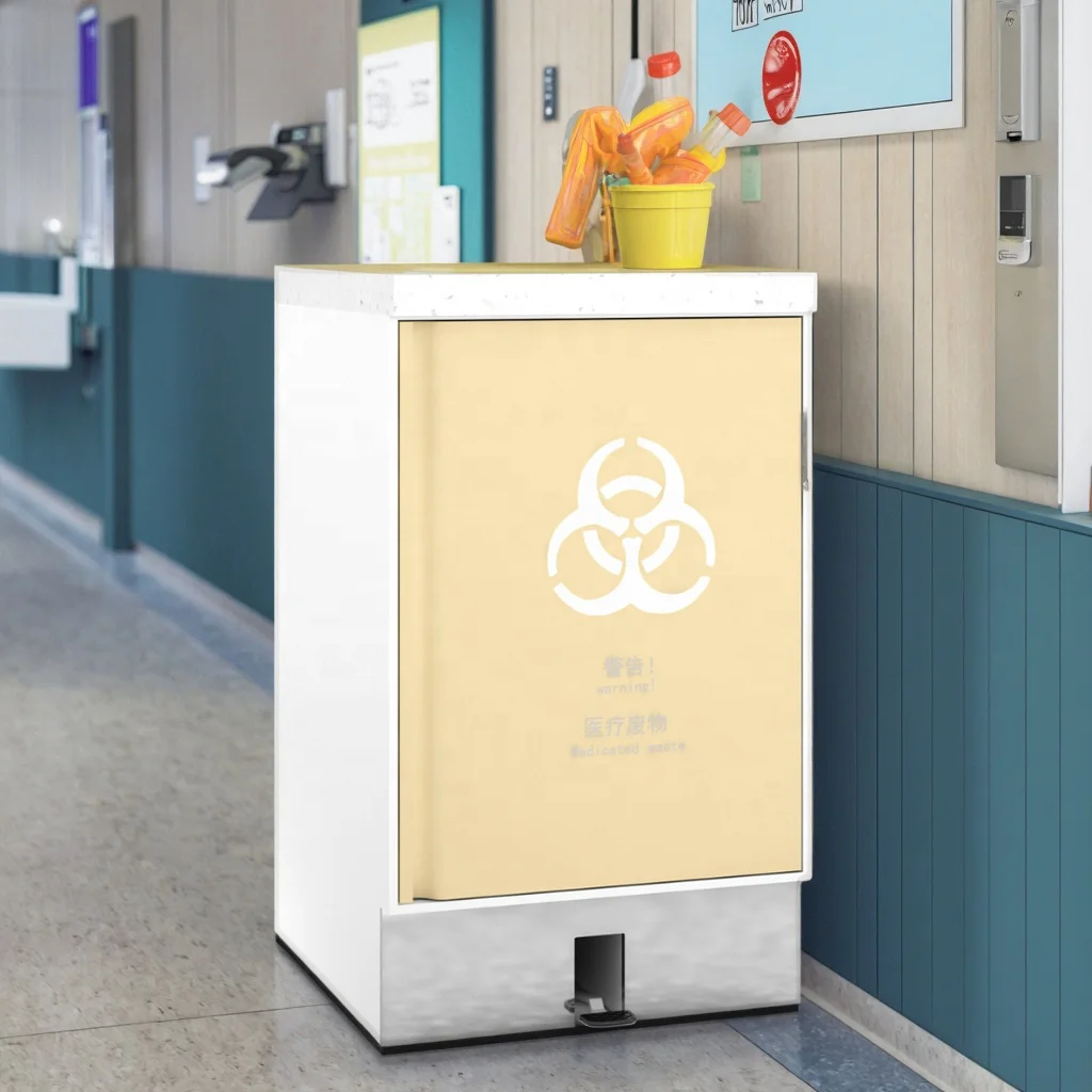 Modern Hands-Free Foot Pedal Trash Cabinet System 800mm Hospital Waste Management Odor Lock Seal Removable Stainless Steel 6