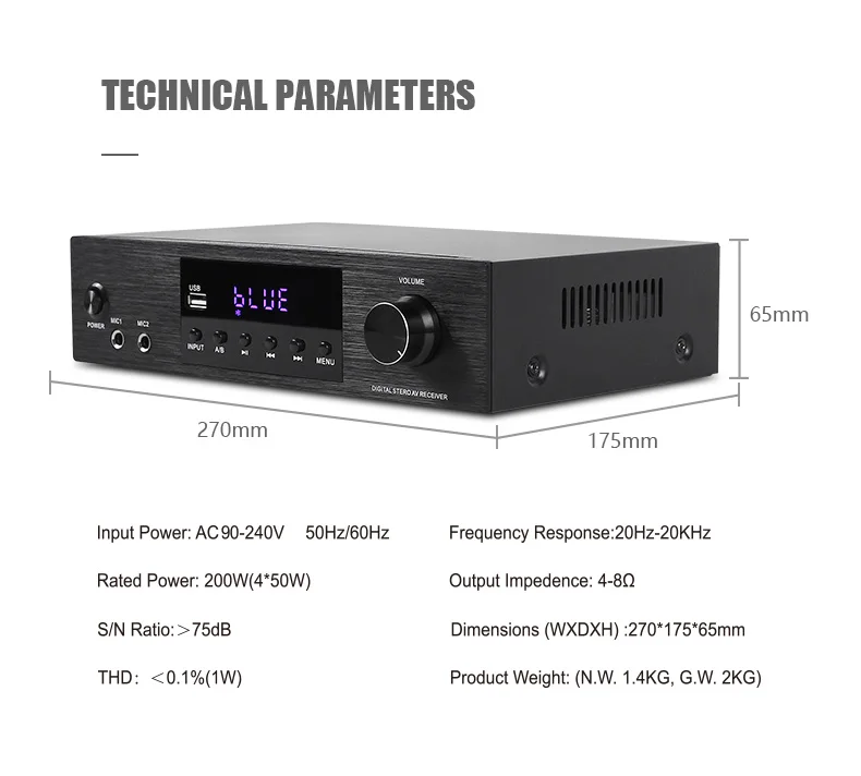 2024 New Arrival Karaoke HD Hifi AV Receiver Amplifier with A/B/A + B KTV-200
