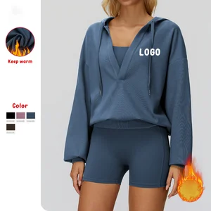 Customized Winter V-neck Long Sleeve Hooded Sweatshirts for Women Loose Casual Comfortable Outdoor Clothing Sports Jacket