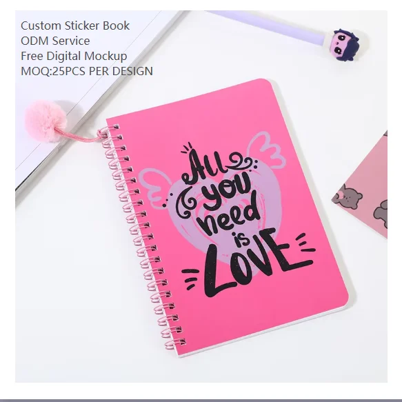 Factory Price MOQ 25pcs Per Design Wire O or Saddle Stitch Removable Resealable Removing Custom Releasing Sticker Book