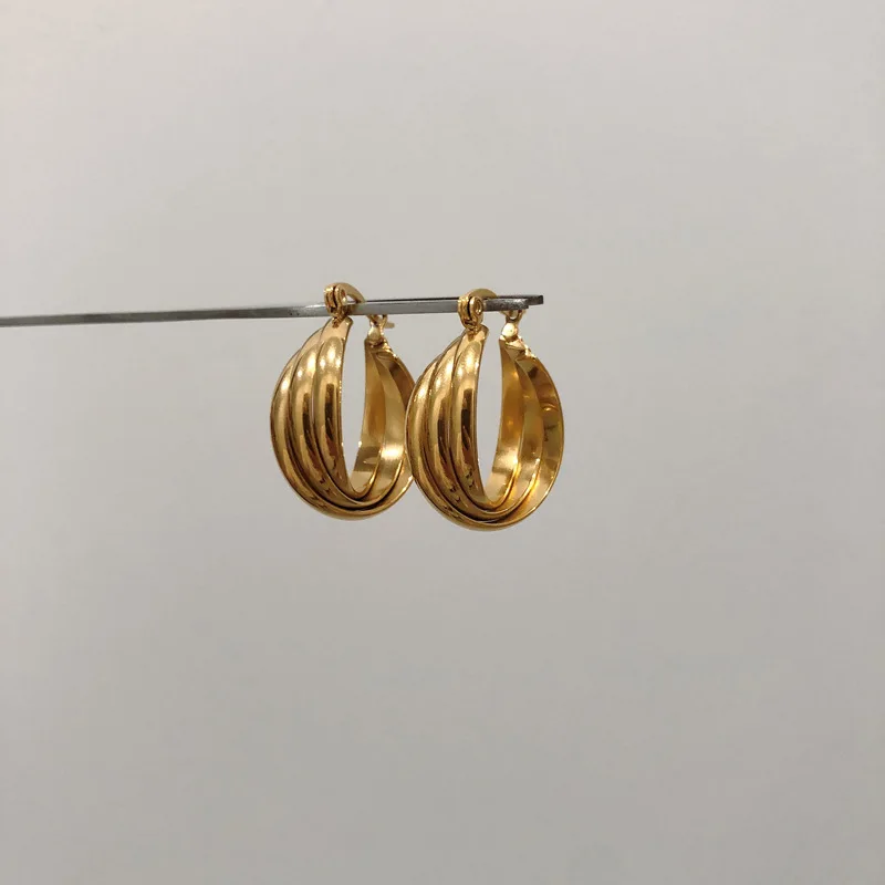 Chunky Statement 14k Gold Color Hoop Earrings Ladies Simple Round Hollow Earrings Fashion Jewelry Gift