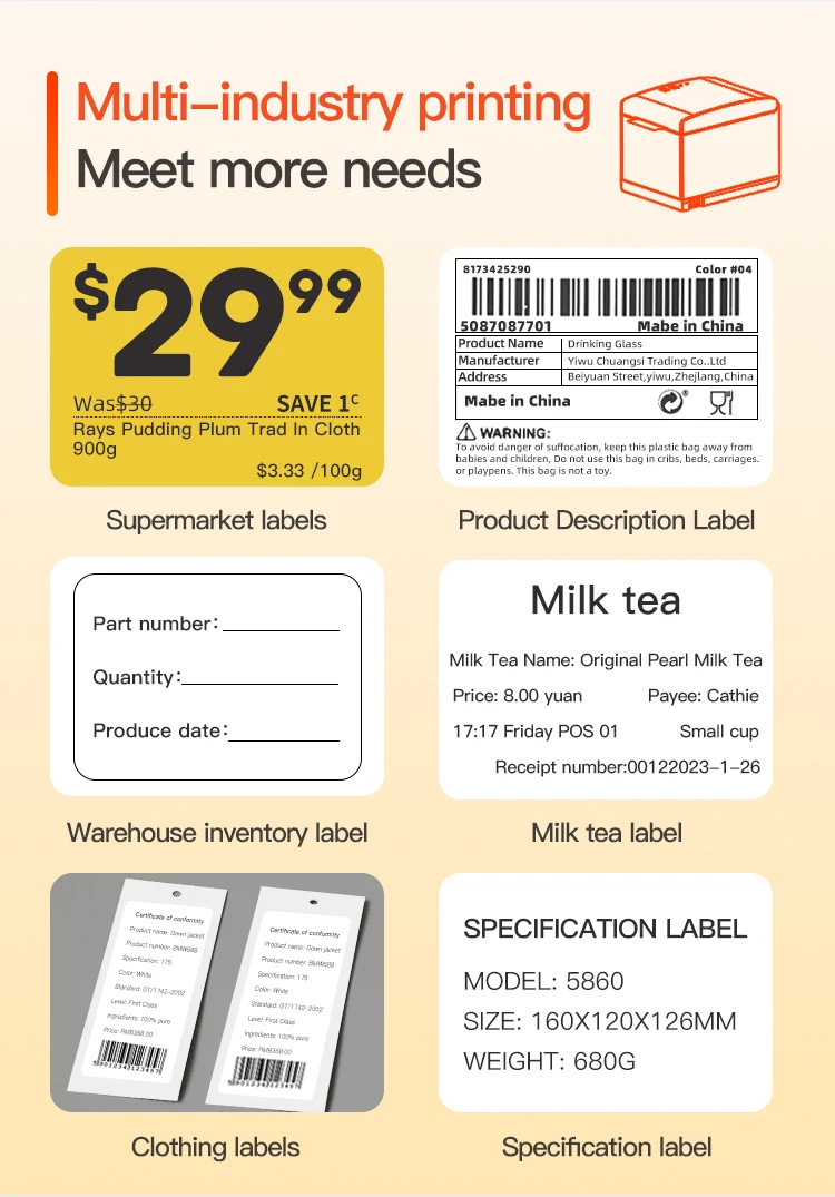 Supermarket Barcode Qr Code Sticker Maker Bluetooth Usb Pos 58mm ...