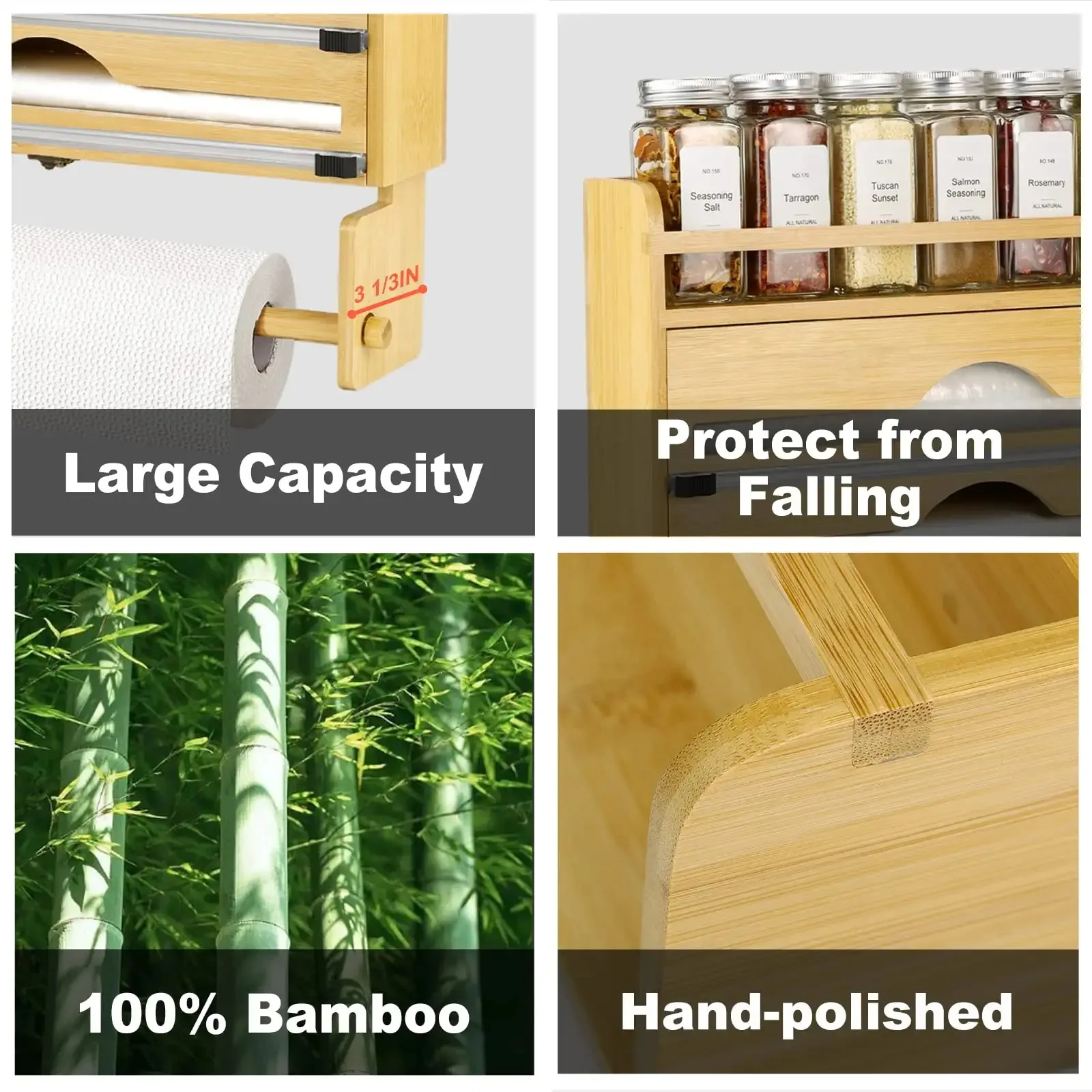 Foil And Plastic Wrap Organizer,Bamboo Aluminum Foil Dispenser With