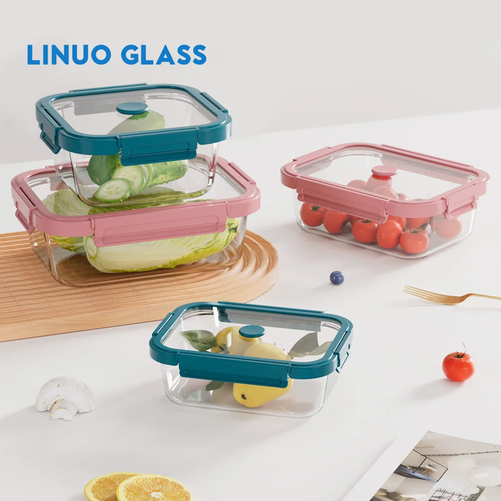 LINUO  Eco-Friendly Bento Lunch Box PBA Free High Borosilicate Glass Food Container Storage Set with Glass Vent Lid