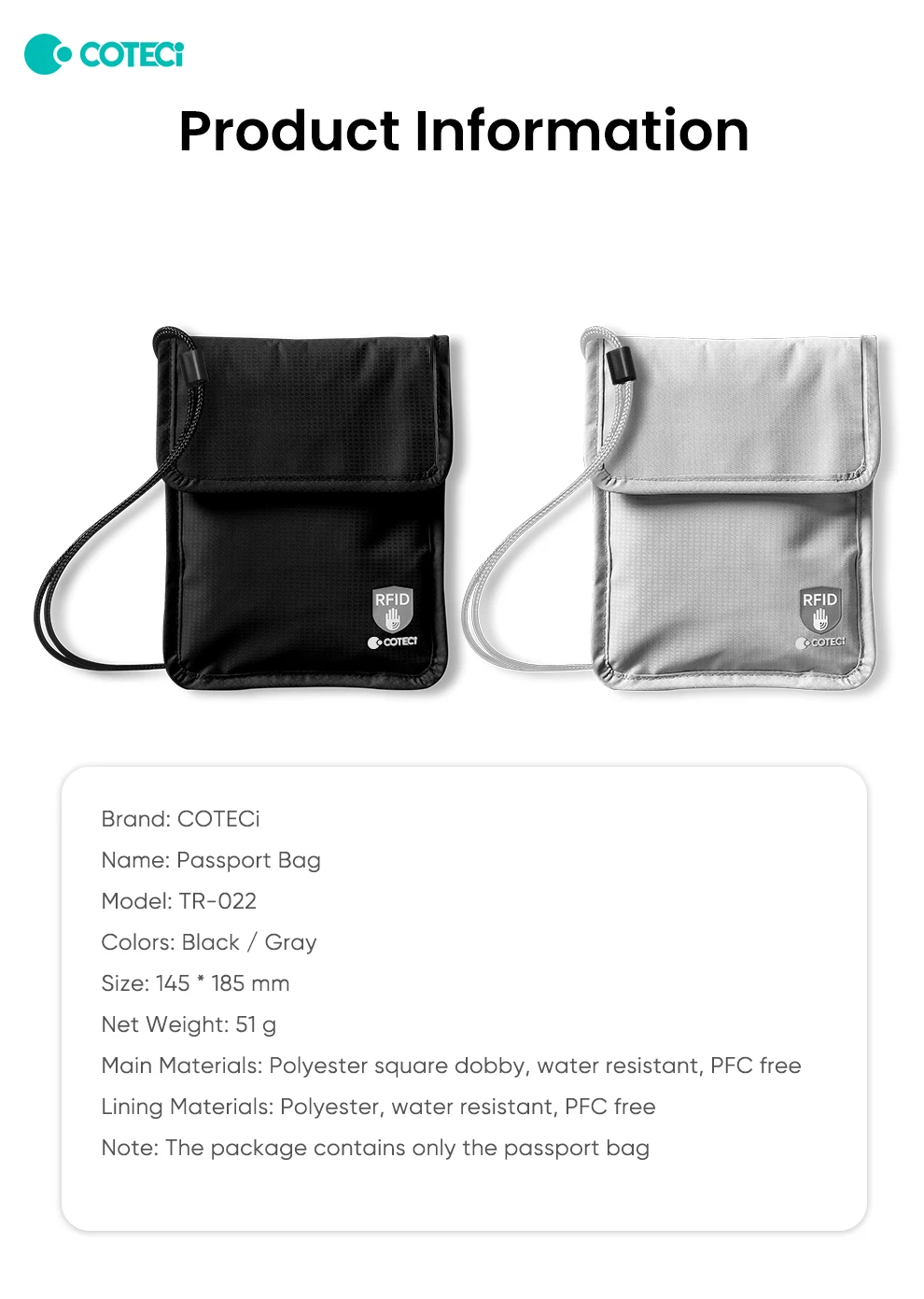 COTECI New Custom Designer Women RFID Security Neck Pouch Traveling Bag ID Credit Passport Cover Wallet Card Holder