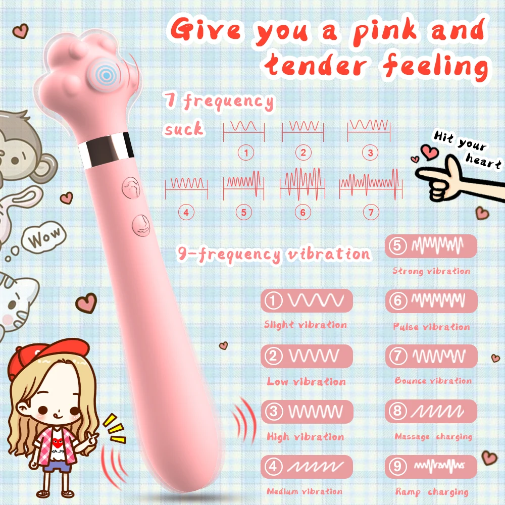 Free Custom Box Cat Claw Double Vibrator Silicone Soft Really Cute Waterproof Stick Masturbation Sex Toy Vaginal Massager
