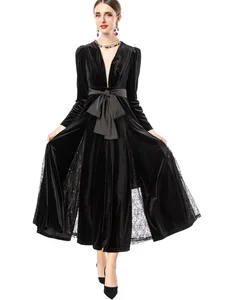 Bettergirl 2026 Ramadan Heavy Industry Sequin square Collar Lace Patchwork Velvet Dress